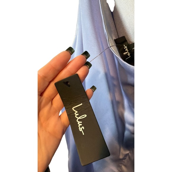 NWT Lulu's Perfect Pairing Light Blue Colorblock Satin Cutout Midi Dress Large - Picture 6 of 13